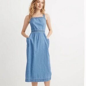 Madewell Denim Apron Midi Dress Button Pockets medium